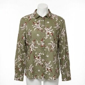 Per Una Green Floral Button Down Shirt Long Sleeve Cottagecore Boho Blouse